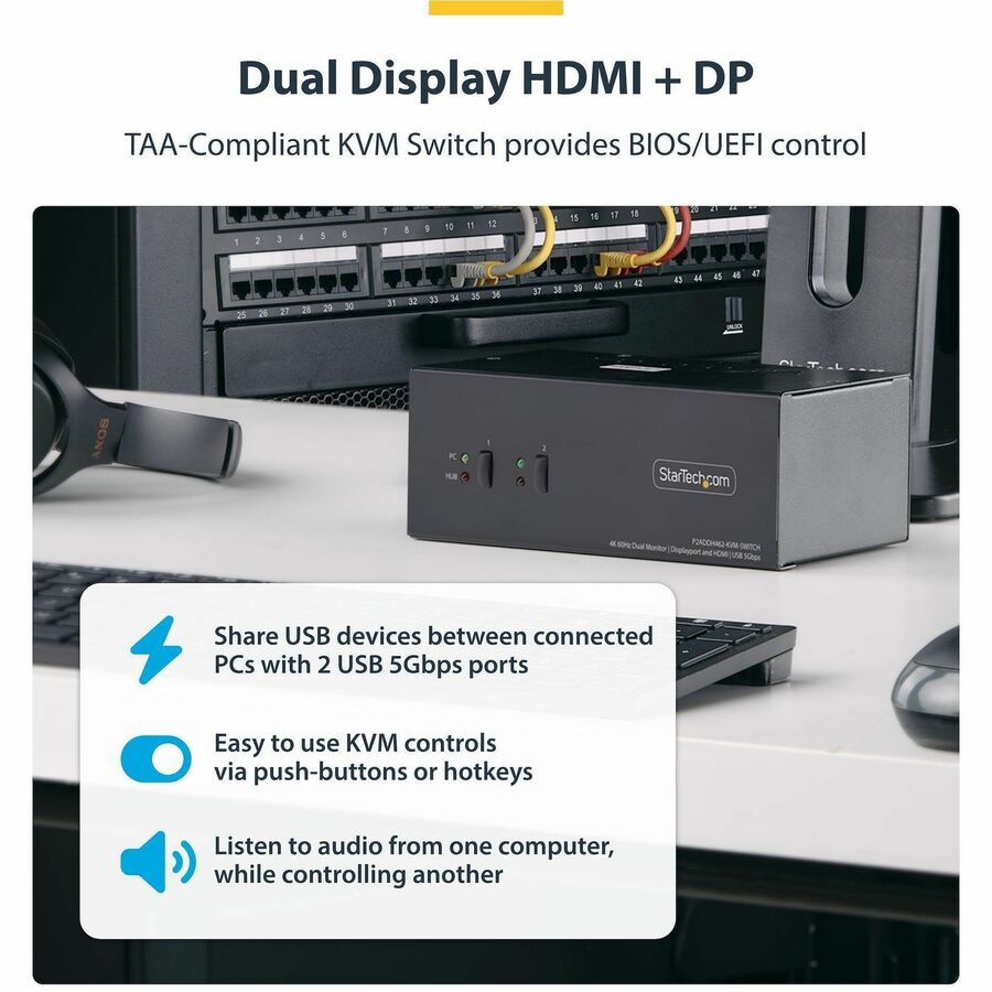 StarTech 2-Port Dual-Monitor DisplayPort and HDMI KVM Switch - Thumbnail 2