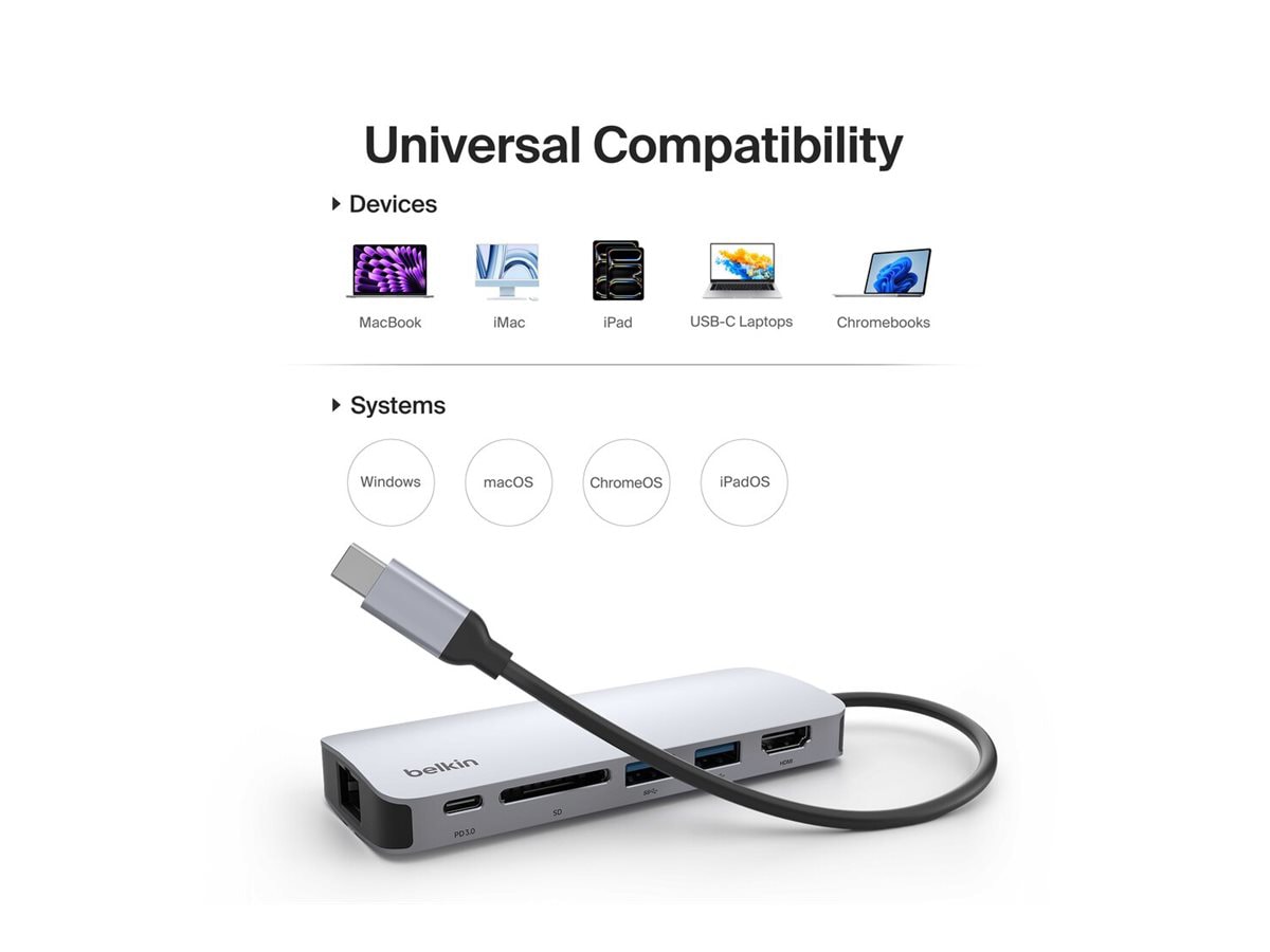 Belkin CONNECT USB-C 6-in-1 Multiport Hub - docking station - USB-C - HDMI