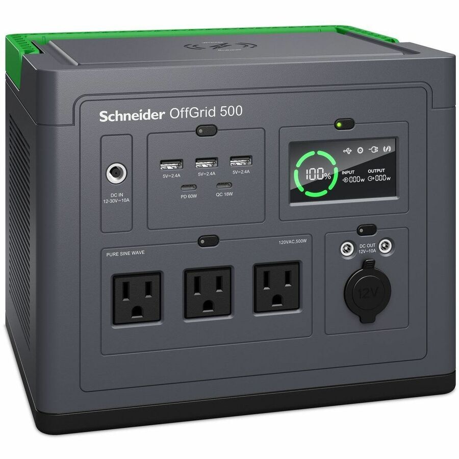 Schneider OffGrid Portable Power Station 500, 120V, 517Wh Lithium-ion, LCD,