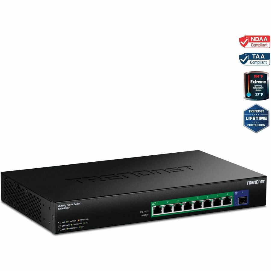 TRENDnet 9-Port 2.5G GaN Power PoE++ Switch with 10G SFP+ Port (480W), TPE-
