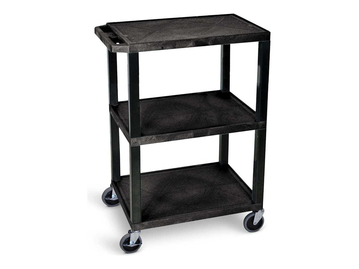 Luxor TUFFY 34" H Three-Shelf Multi-Purpose Utility Cart - 24" W x 18" D - Black Flat Shelves