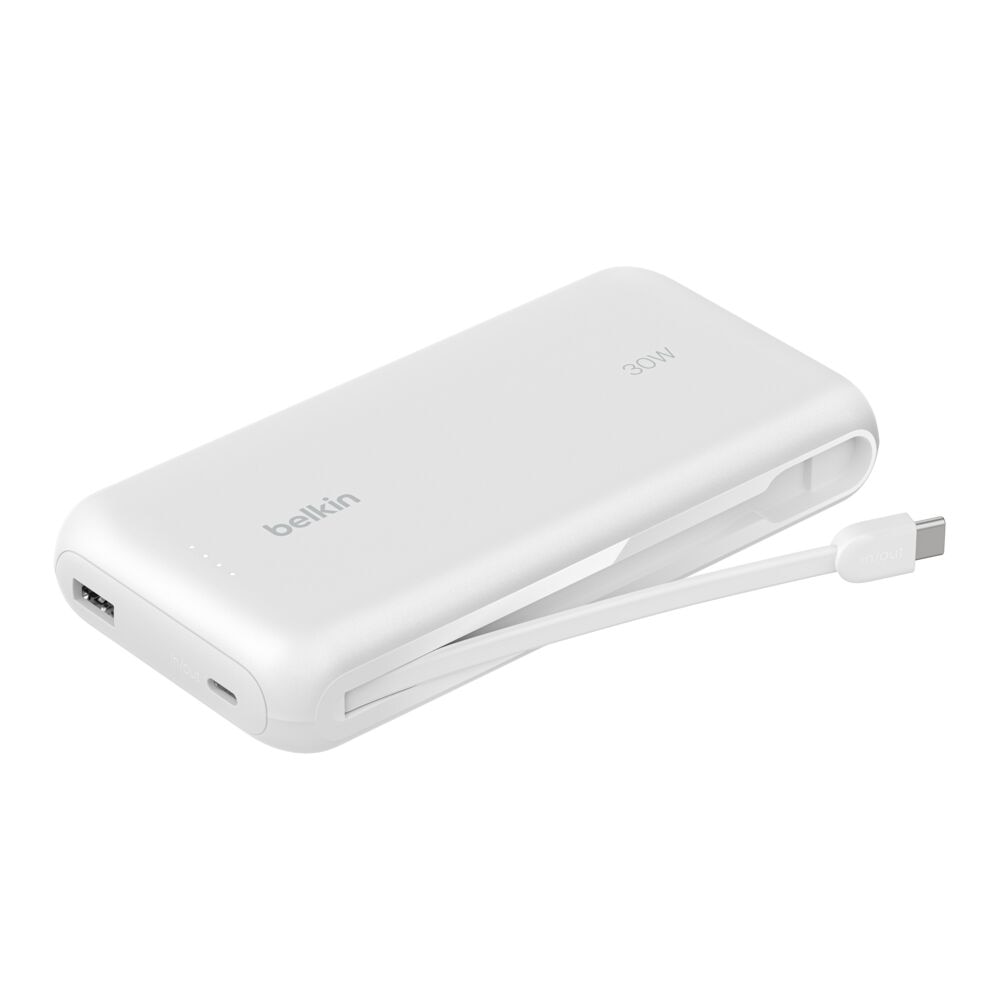 Belkin BoostCharge Power Bank 20K With Integrated Cable - White