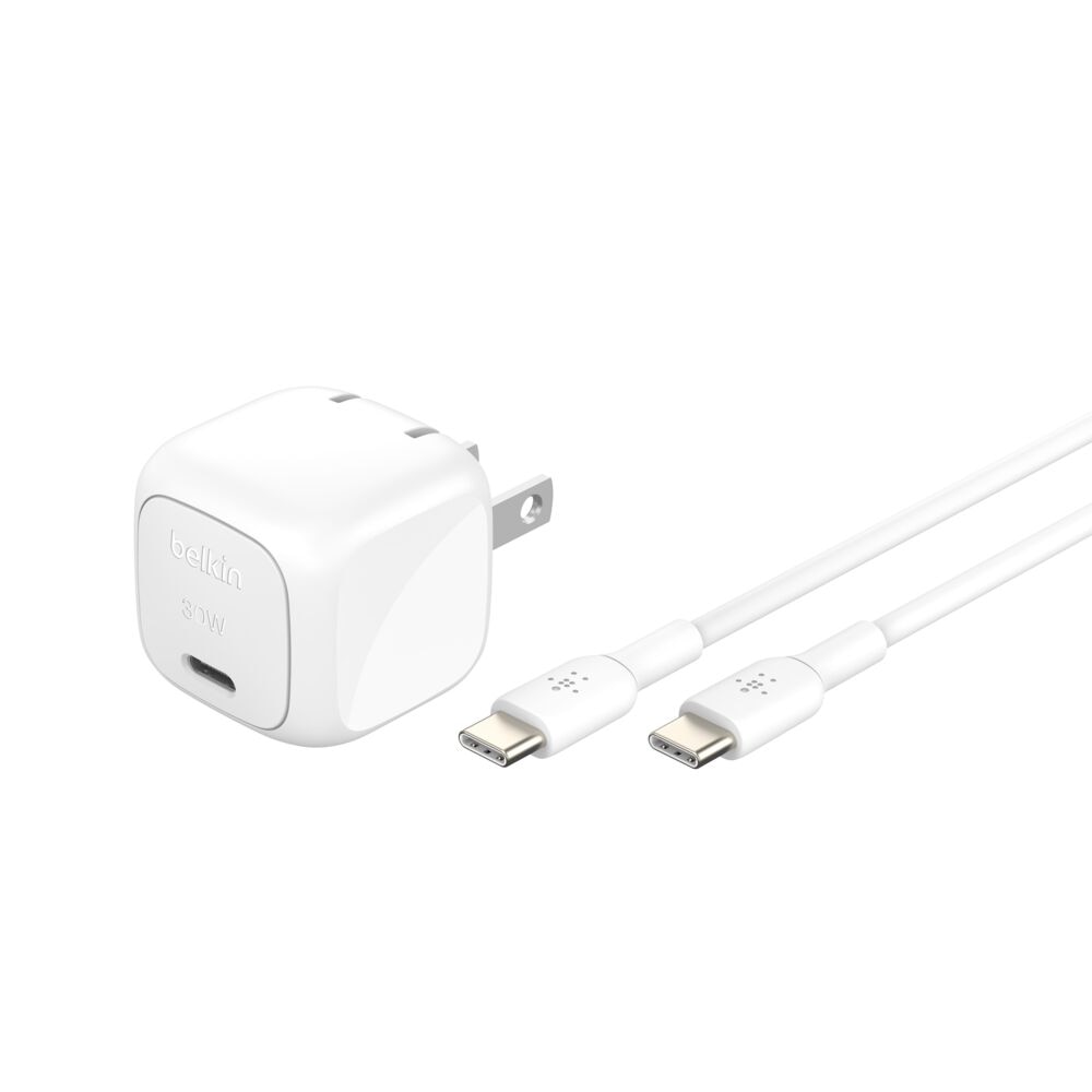 Belkin BoostCharge Compact USB-C Charger 30W + USB-C Cable - White