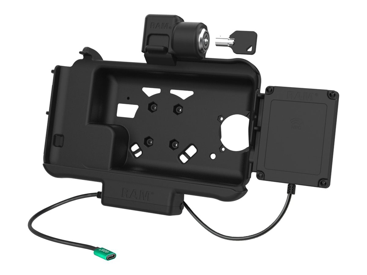 RAM car charging holder - locking, USB-C, with NFC extender - Pogo