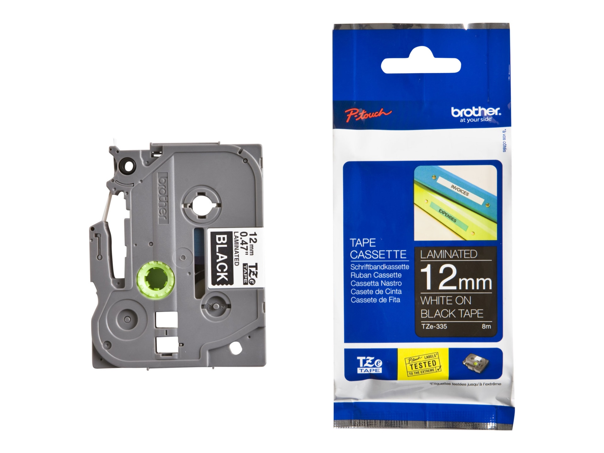 Brother P-touch TZe-335G Laminated Label Tape - 0.47" White Print on Black