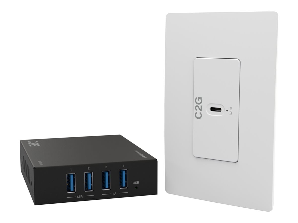 C2G Superbooster® 1-Port USB over Cat6a Wall Plate to 4-Port USB-Box Extend