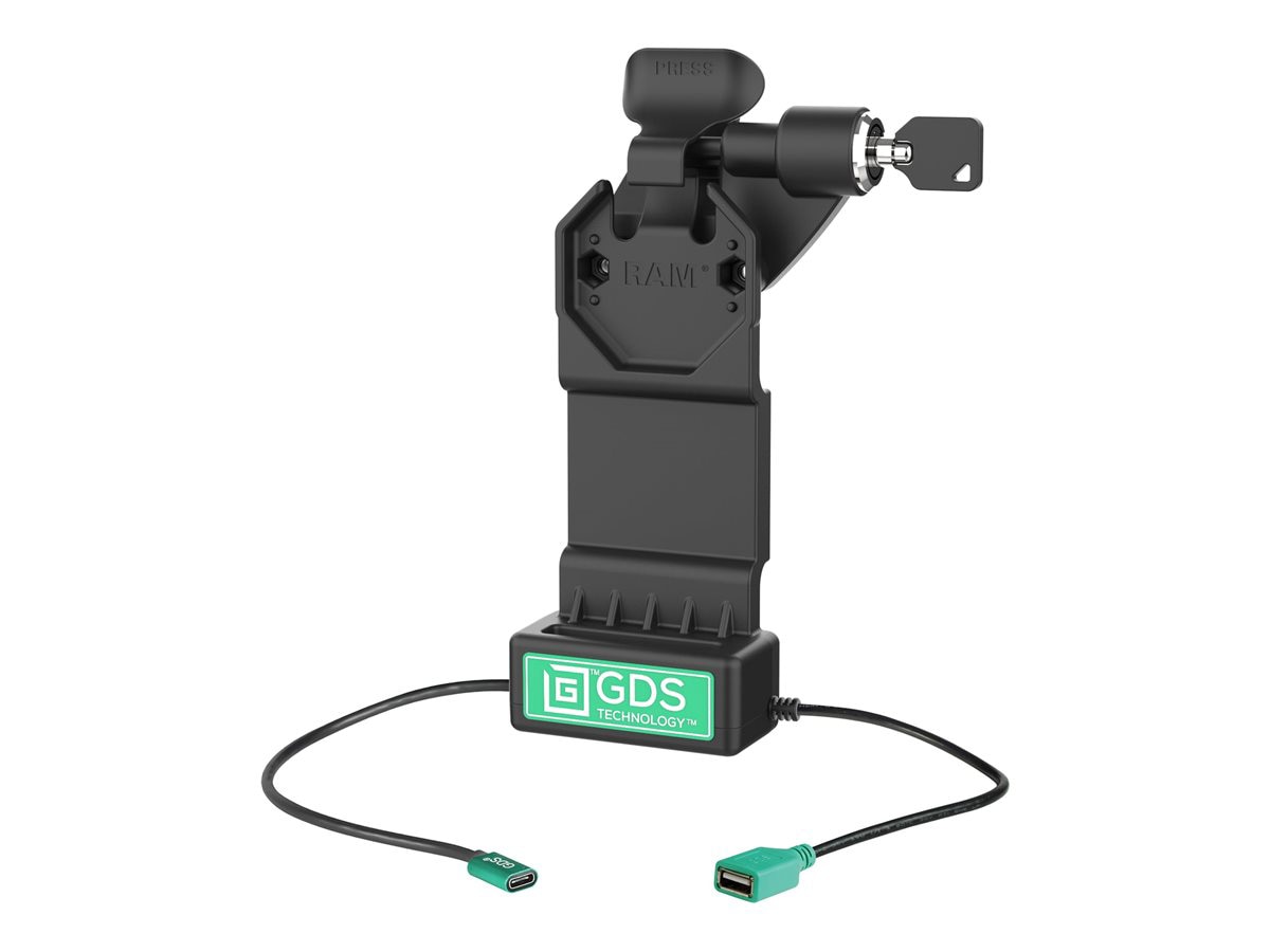 RAM GDS Uni-Conn car charging holder - right locking power + single USB-A - 15 Watt