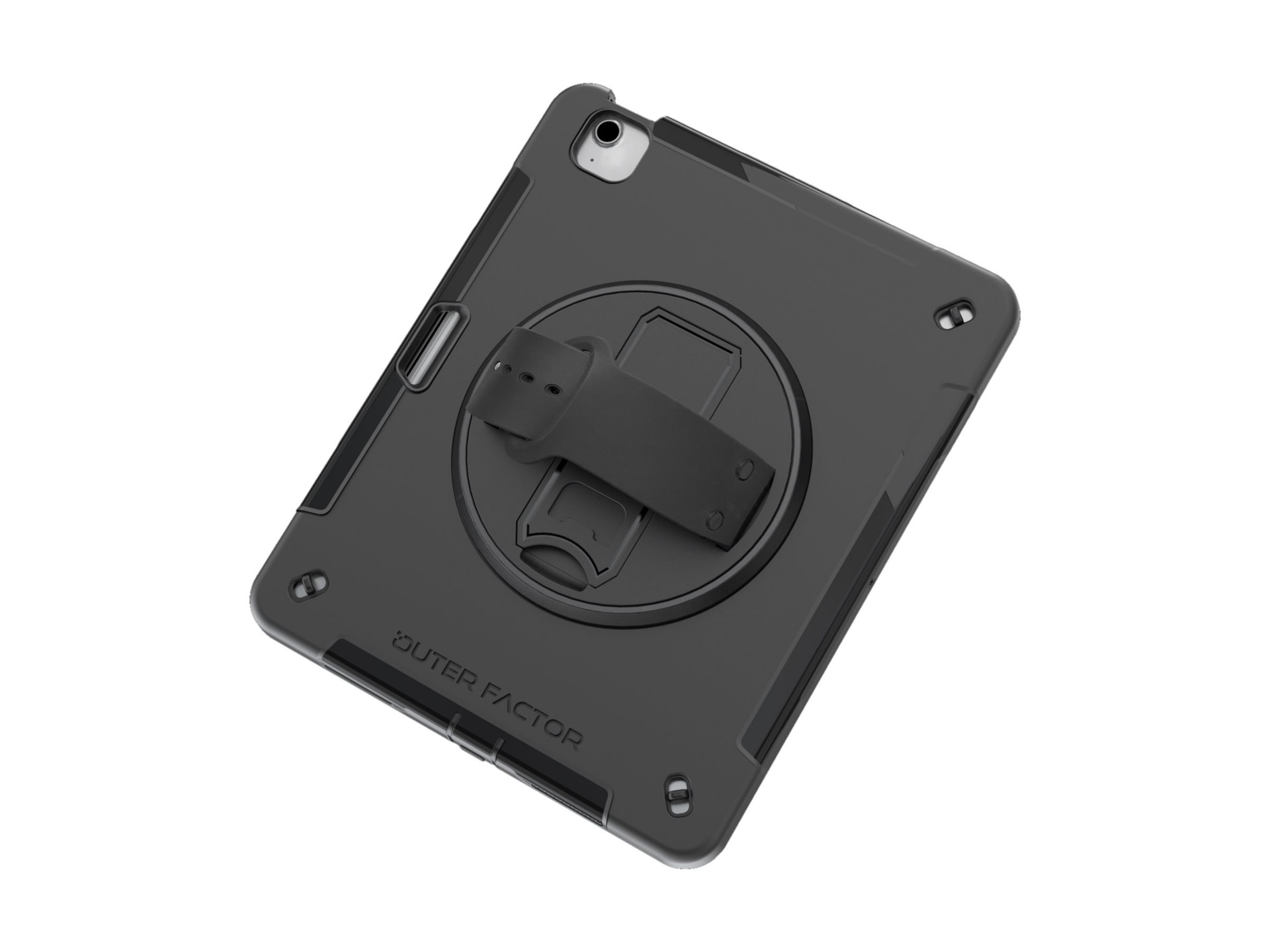 OuterFactor WorkForce Pro Case, iPad 13" (M4) 2024, Black, Kickstand, Silicone Hand Strap, Pen Holder