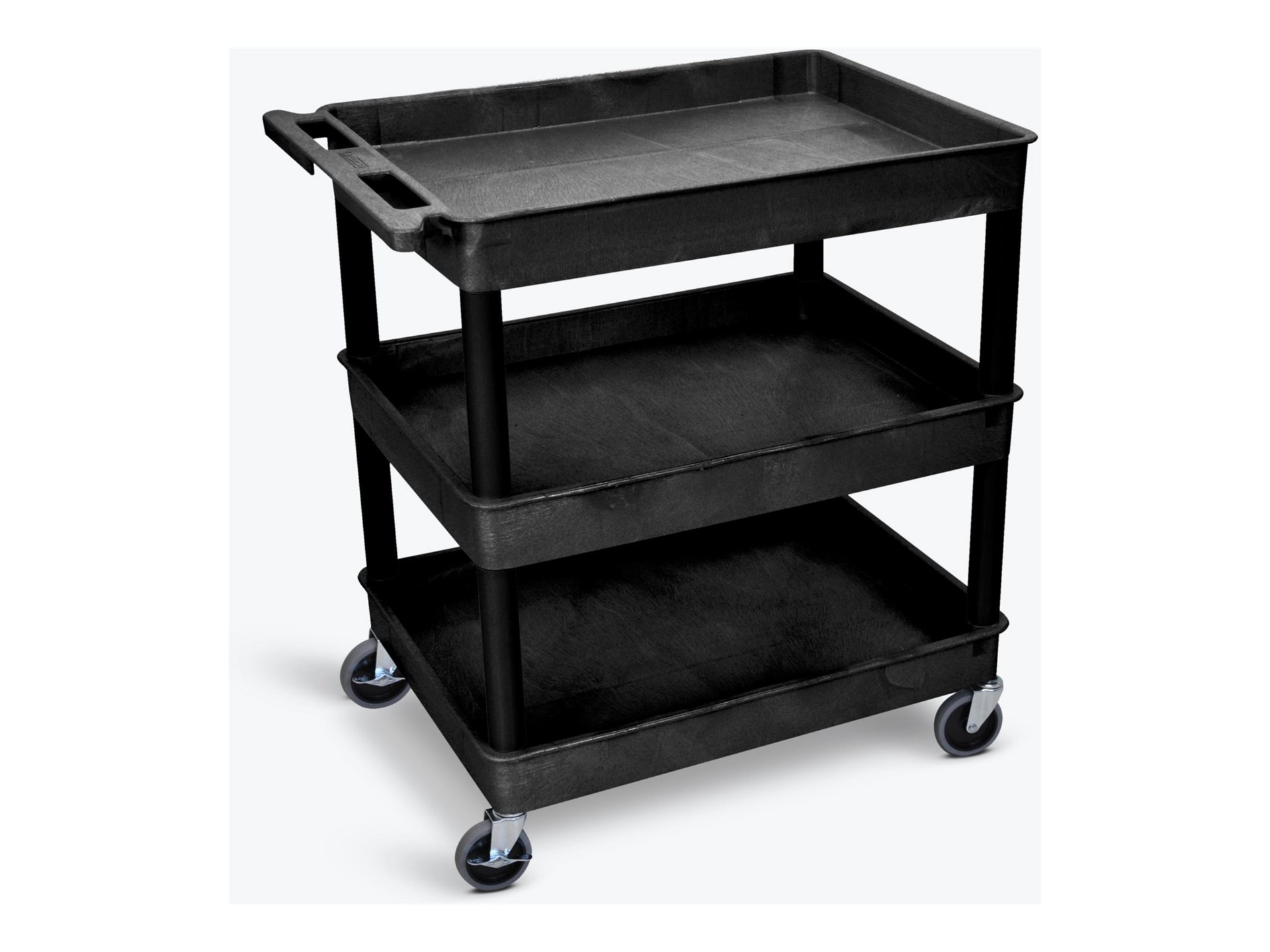 Luxor ENDURA XL 34" H 3-Shelf Utility Cart - 32" x 24" - Black Tub Shelves