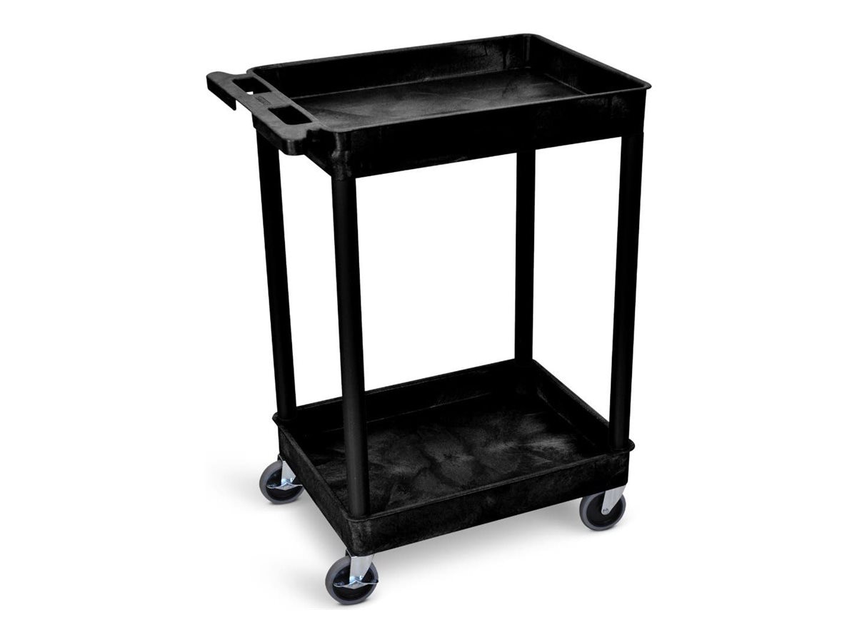 Luxor ENDURA 32" H 2-Shelf Utility Cart - 24" W x 18" D - Black Tub Shelves