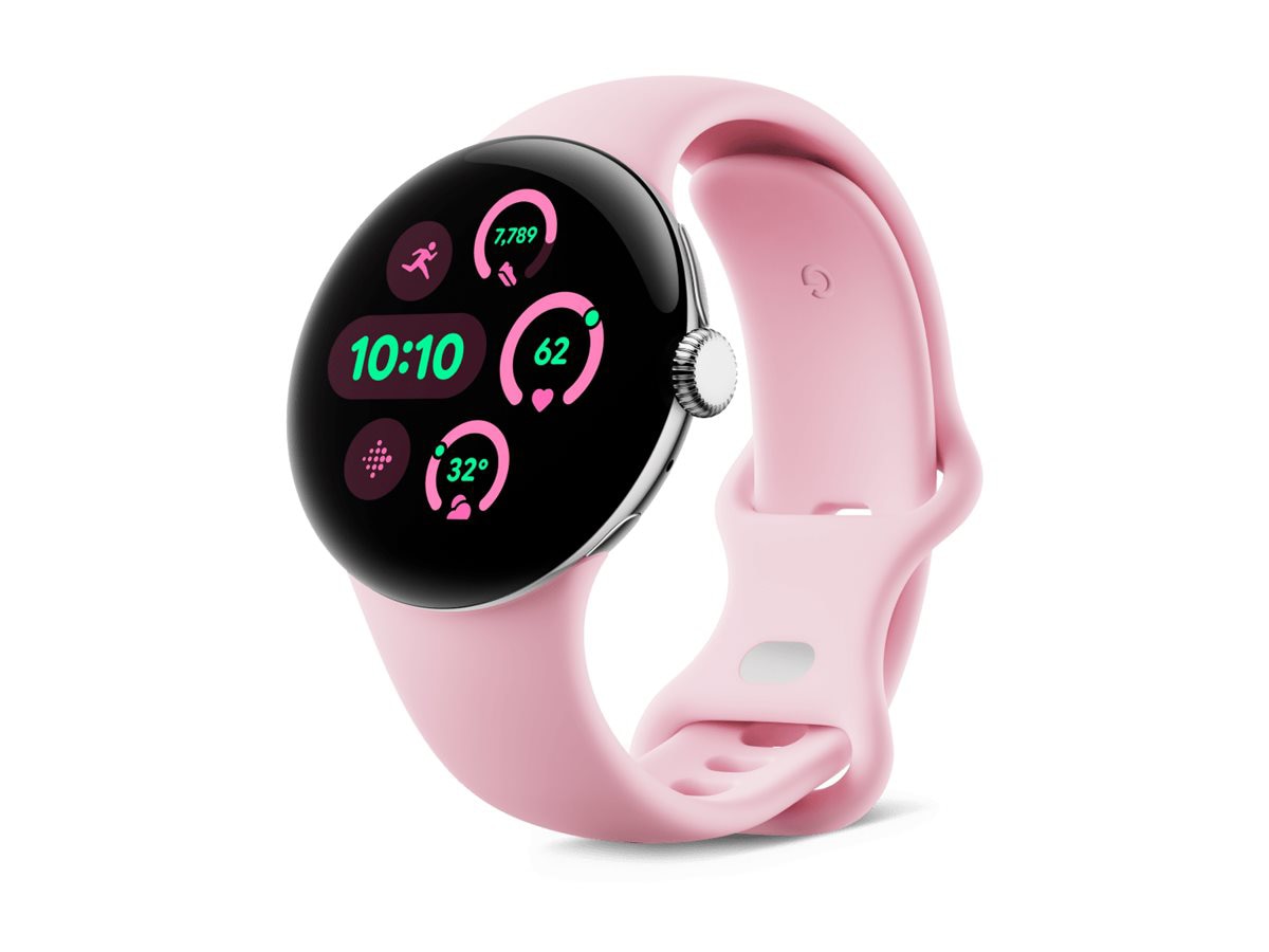 Google Pixel Watch 3 - 41mm Silver Case - Large Rose Active Band - 32 GB