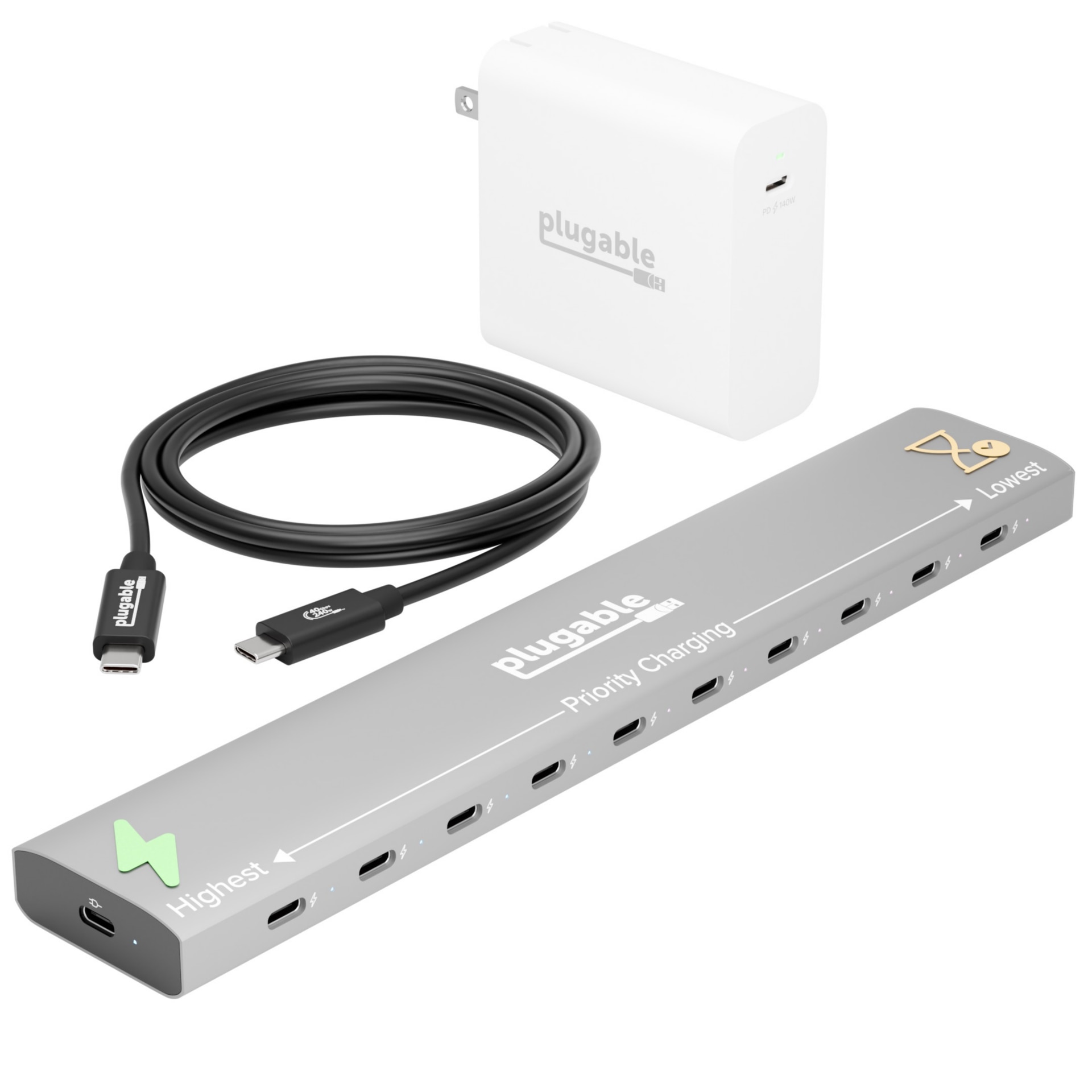 Plugable USB-C Charging Bundle 10-Port Charging Station with PriorityShare,