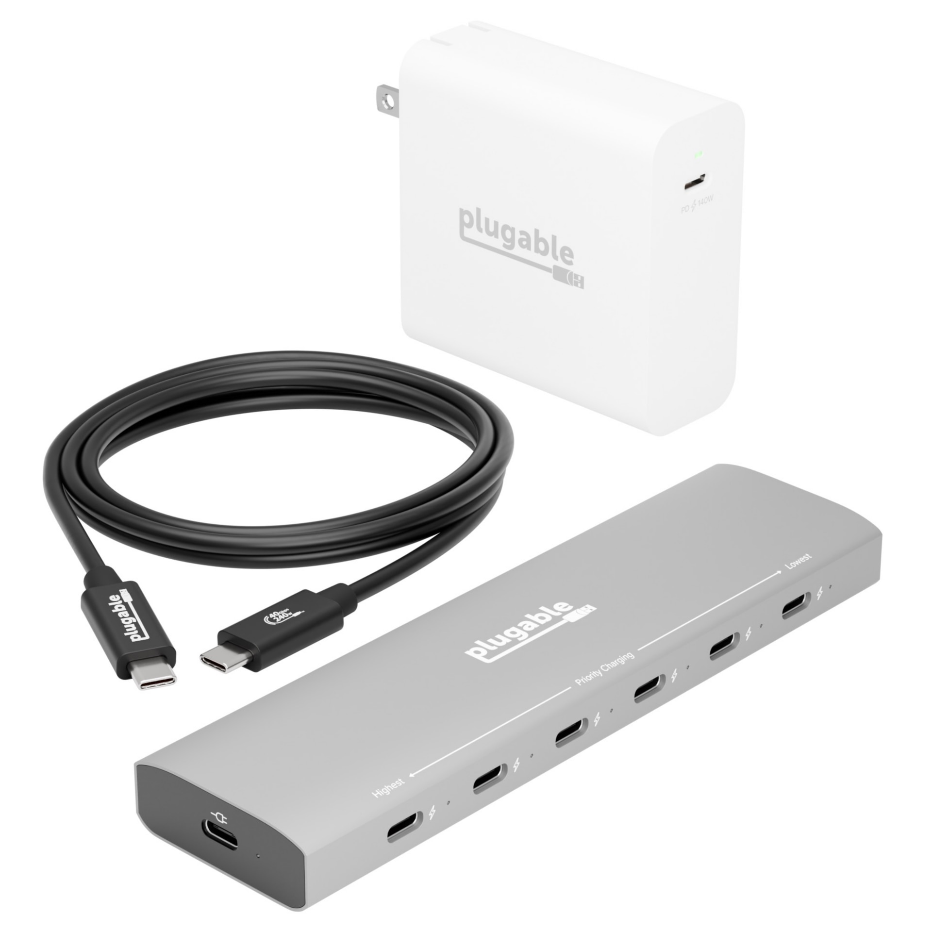 Plugable USB-C Charging Bundle 6-Port Charging Station with PriorityShare,