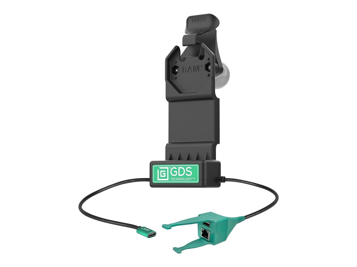 RAM GDS Uni-Conn car charging holder - with release lever - Pogo, USB, RJ-4