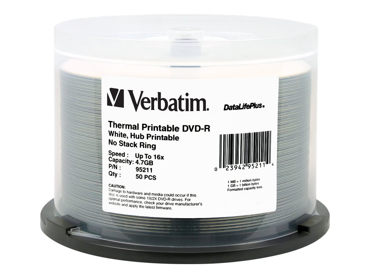 Verbatim DataLife Plus DVD-R 4.7GB 16x White Thermal Print Spindle 50 Pack