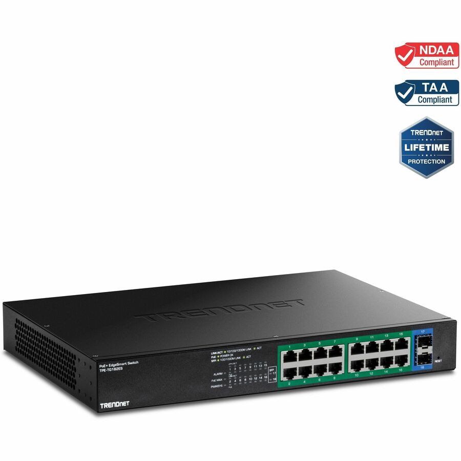 TRENDnet 18-Port Gigabit EdgeSmart PoE+ Switch, TPE TG182ES, 240W PoE Power