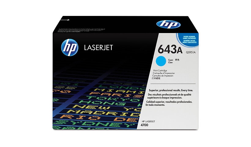 HP 643A (Q5951A) Original Standard Yield Laser Toner Cartridge - Single Pack - Cyan - 1 Each