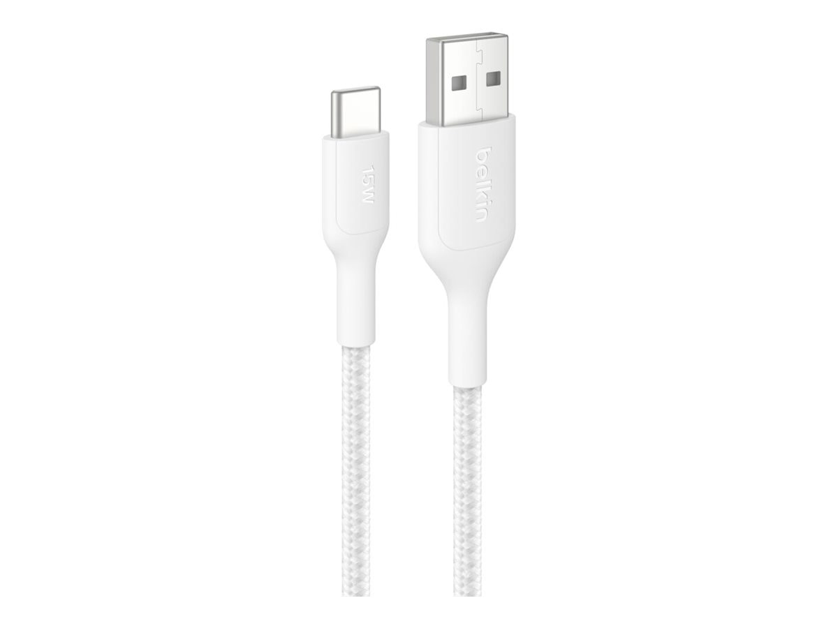 Belkin 15W Braided USB-A to USB-C Cable - 480 Mbps - M/M - 6.6ft/2m - White