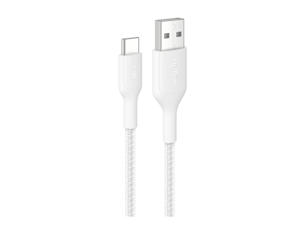 Belkin 15W Braided USB-A to USB-C Cable - 480 Mbps - M/M - 3.3ft/1m - White
