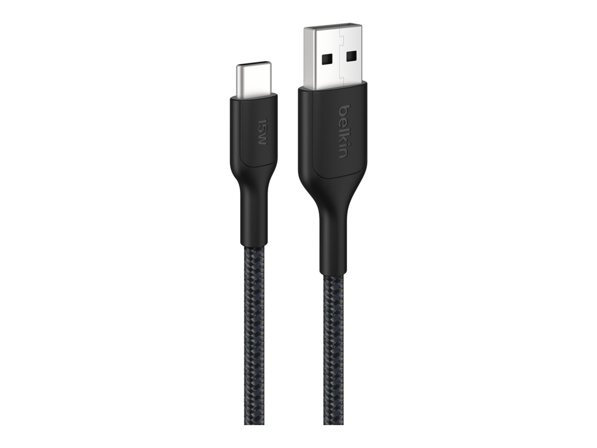 Belkin 15W Braided USB-A to USB-C Cable - 480 Mbps - M/M - 3.3ft/1m - Black
