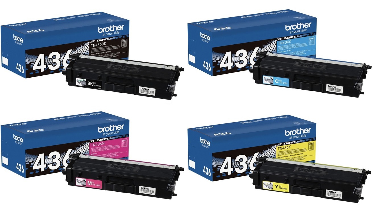Brother TN436 4-Color Toner Cartridge Set - Black, Cyan, Magenta, Yellow -