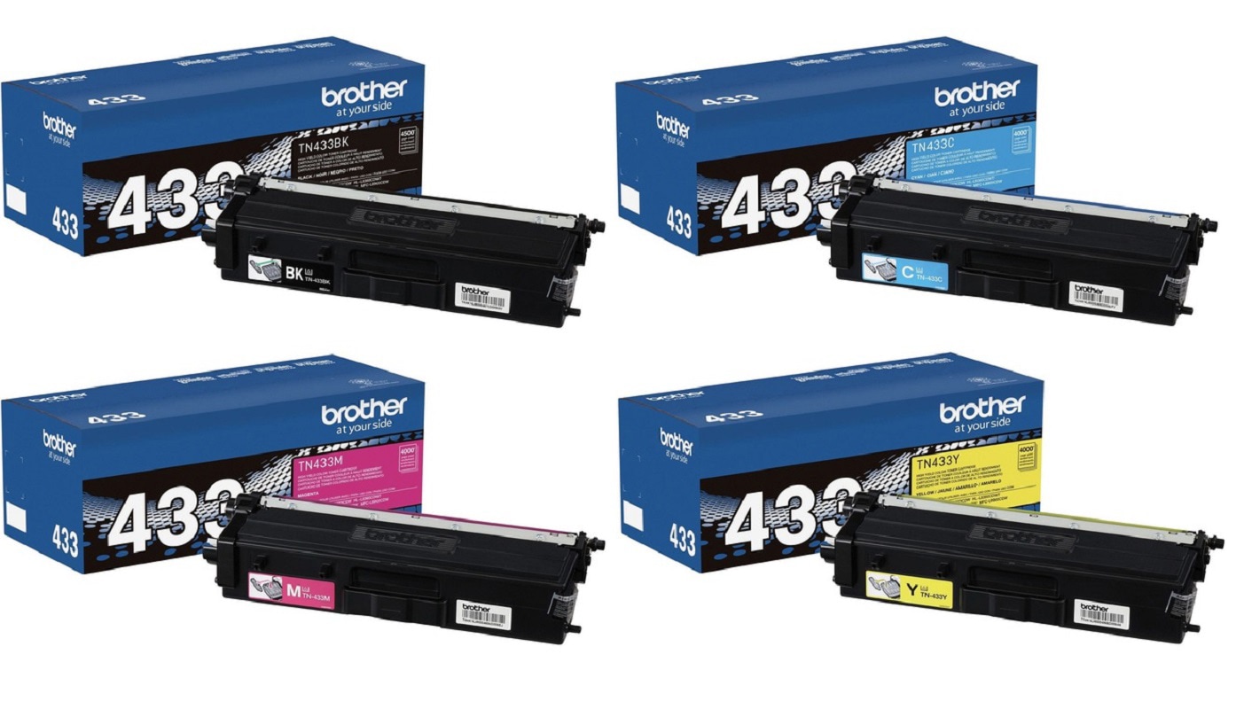 Brother TN433 4-Color Toner Cartridge Set - Black, Cyan, Magenta, Yellow -
