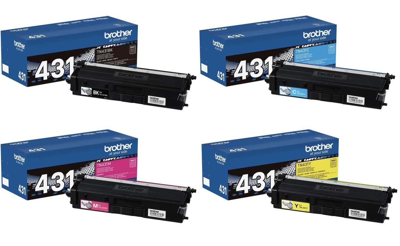 Brother TN431 4-Color Toner Cartridge Set - Black, Cyan, Magenta, Yellow -