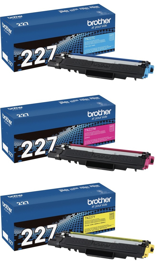 Brother TN227 3-Color Toner Cartridge Set - Cyan, Magenta, Yellow - 3 / Carton