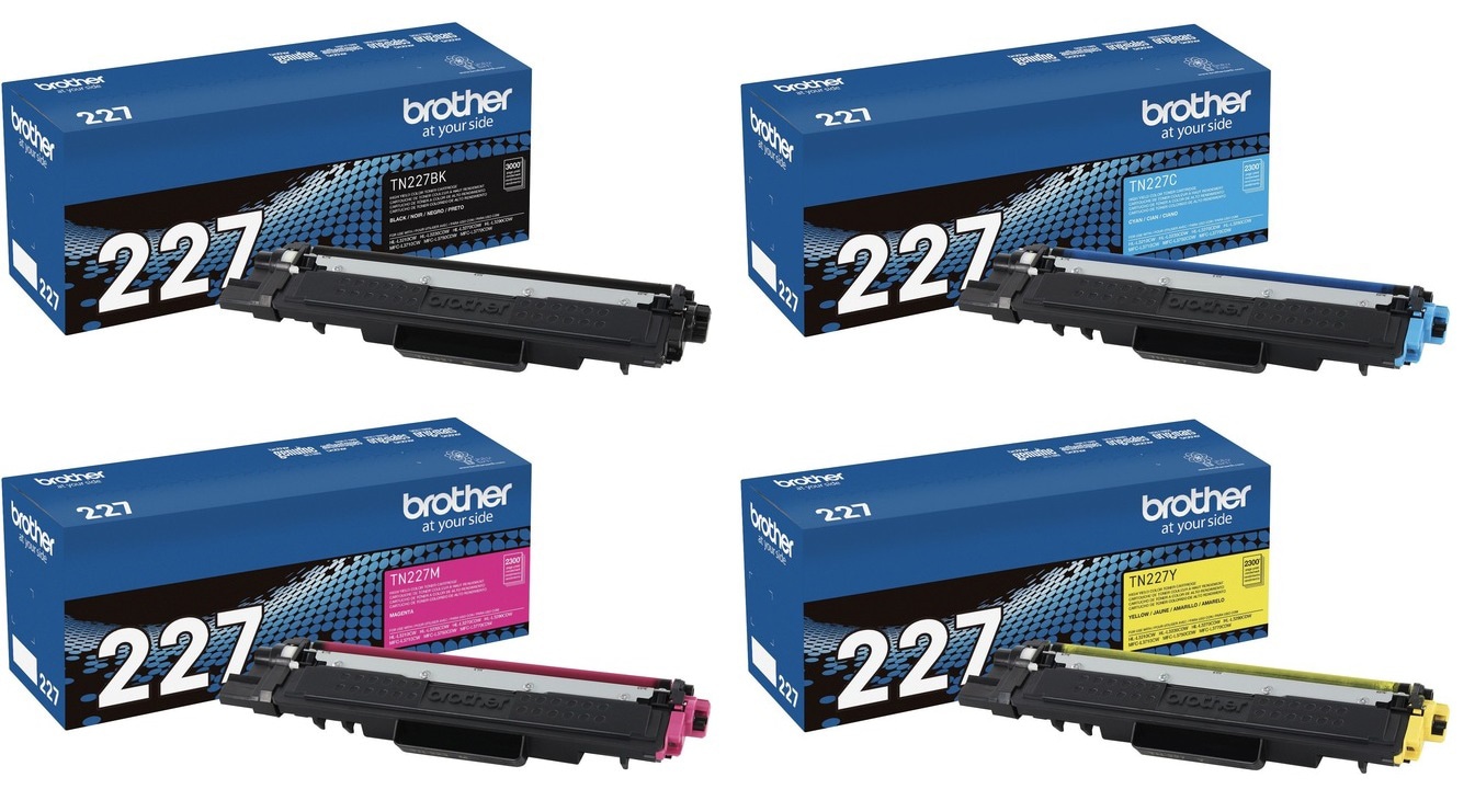 Brother TN227 4-Color Toner Cartridge Set - Black, Cyan, Magenta, Yellow -