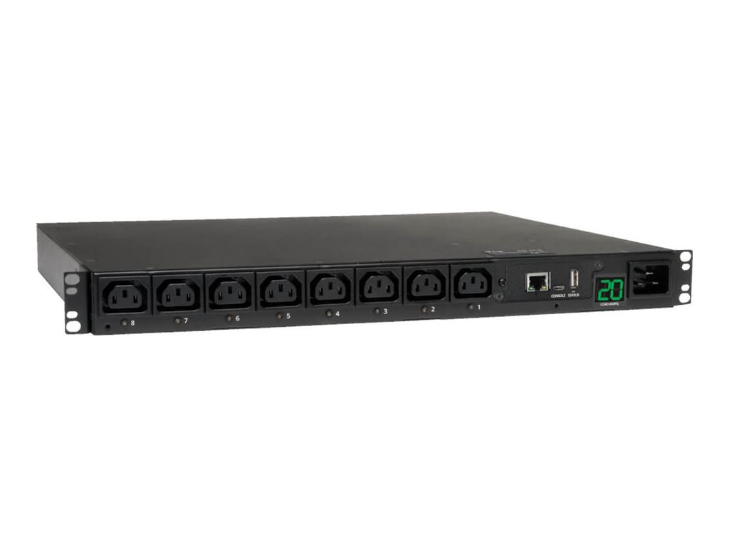 Eaton 3.7kW Single-Phase 208/230V Switched PDU - LX Platform, 8 C13 Outlets, C20 Input with L6-20P Adapter, 2.4m Cord,