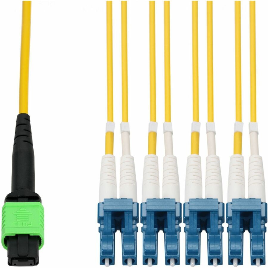 Proline 3m MPO/APC to 4xLC/UPC Yellow OS2 OFNR (Riser-Rated) 4-Strand SMF Fiber Patch Cable