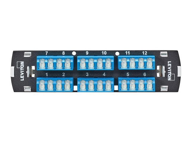 Leviton SDX fiber-optic adapter plate - 24 fibers, OS2, shuttered, quad LC, zirconia ceramic sleeve