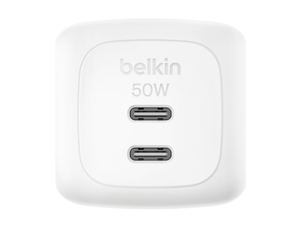 Belkin 50W Portable 2-Port USB-C Wall Charger - 2xUSB-C - Foldable Prongs -