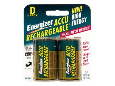 Energizer 2 Pack Rechargable D NIMH Batteries
