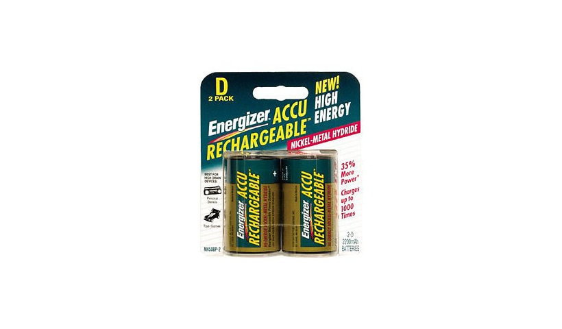 Energizer 2 Pack Rechargable D NIMH Batteries
