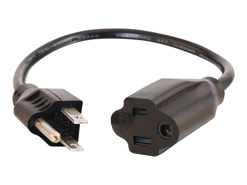 Thumbnail 2 of 3 for C2G 1ft Power Extension Cord - 18 AWG - Outlet Saving Cord - NEMA 5-15P to NEMA 5-15R