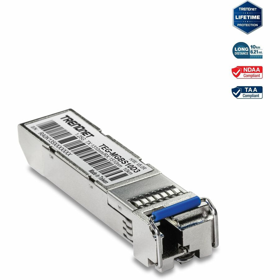 TRENDnet SFP to RJ45 Dual Wavelength Single-Mode LC Module; TEG-MGBS10D3; M