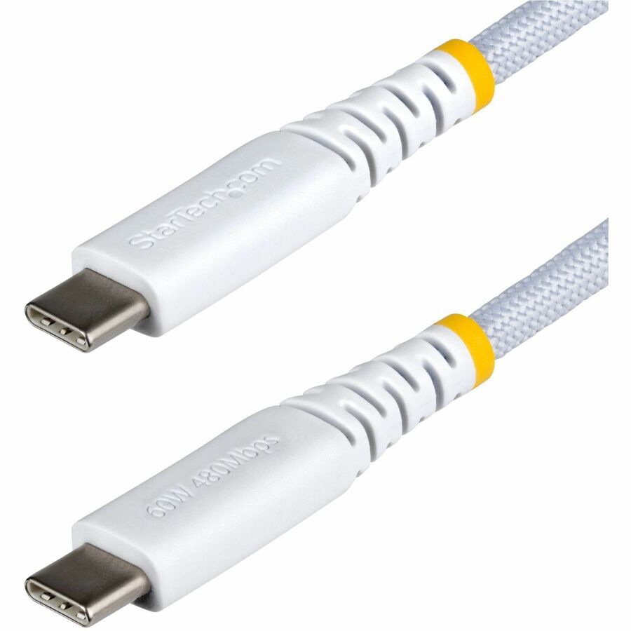 StarTech.com 10ft White USB-C Charging Cable, 60W/3A PD, Dual-Layer Braided
