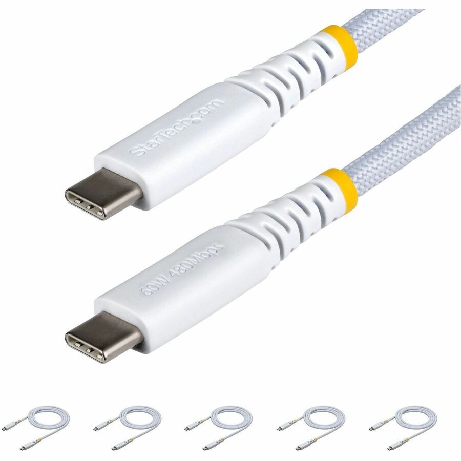 StarTech.com 5-Pack 3ft White USB-C Charging Cable, 60W/3A PD, Dual-Layer B