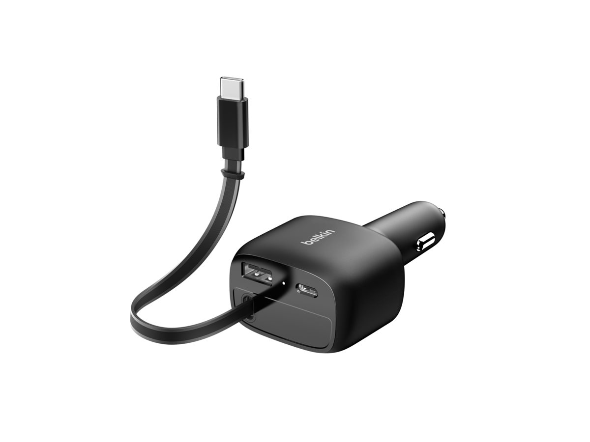 Belkin BoostCharge car power adapter - retractable - USB, 2 x USB-C - 75 Wa