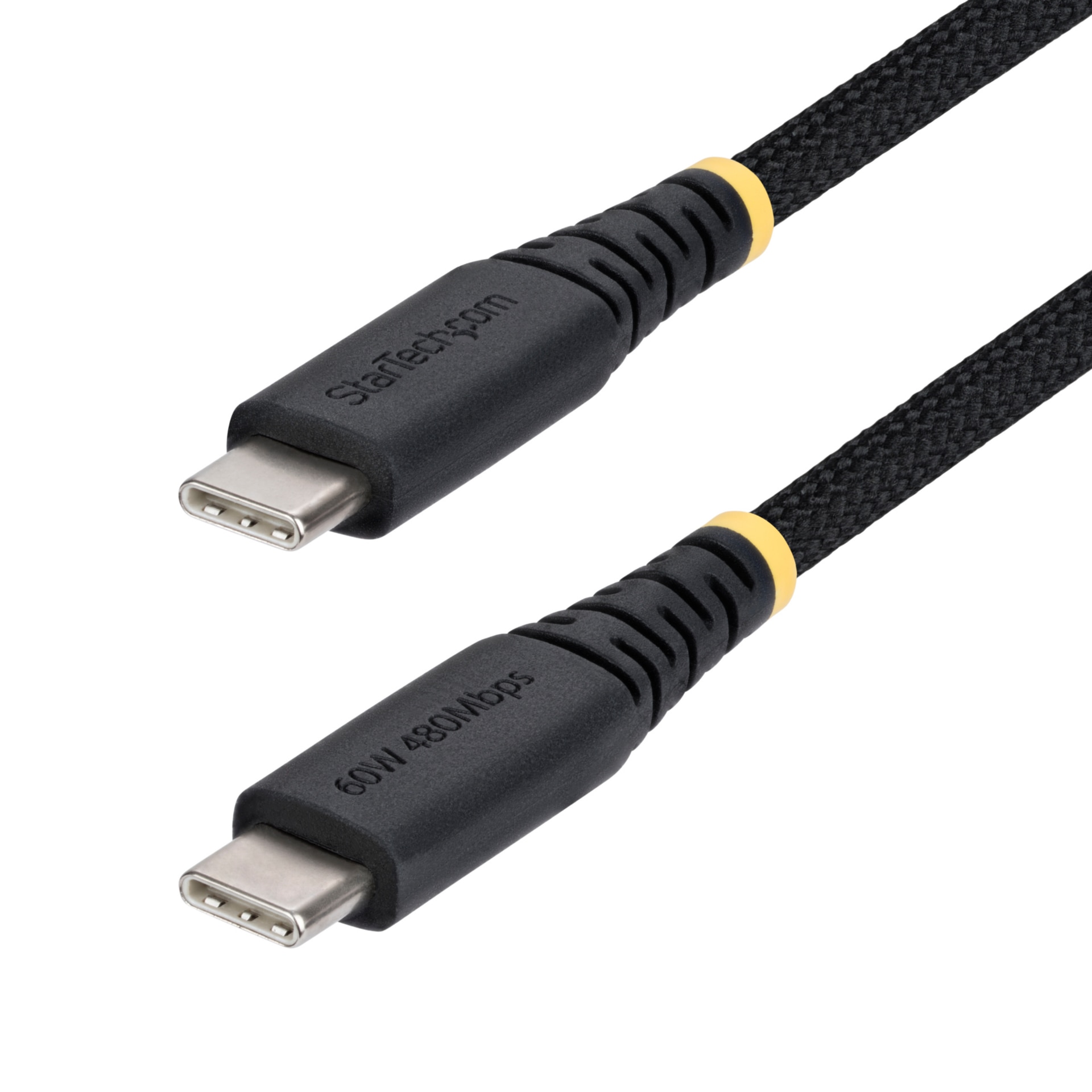 StarTech 3ft (91cm) USB-C Charging Cable, 60W/3A PD, Dual-Layer Braided/TPE