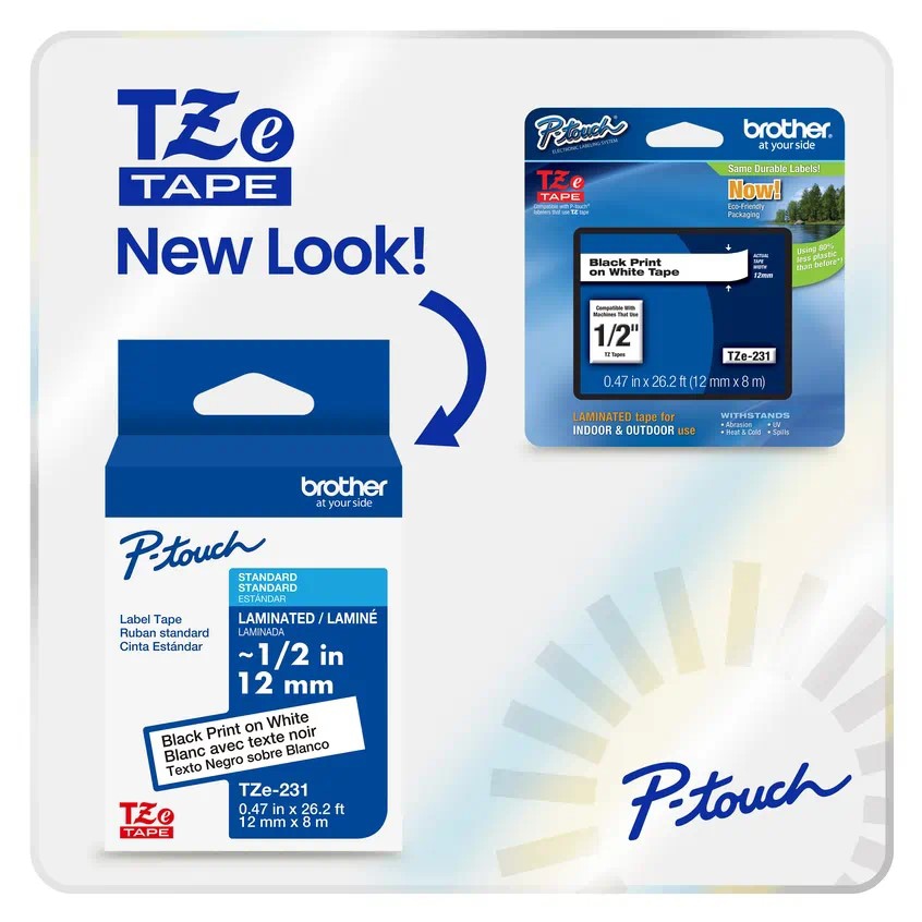 Brother TZE221 - P-touch - 3/8in x 26.2ft - Laminated Label Tape
