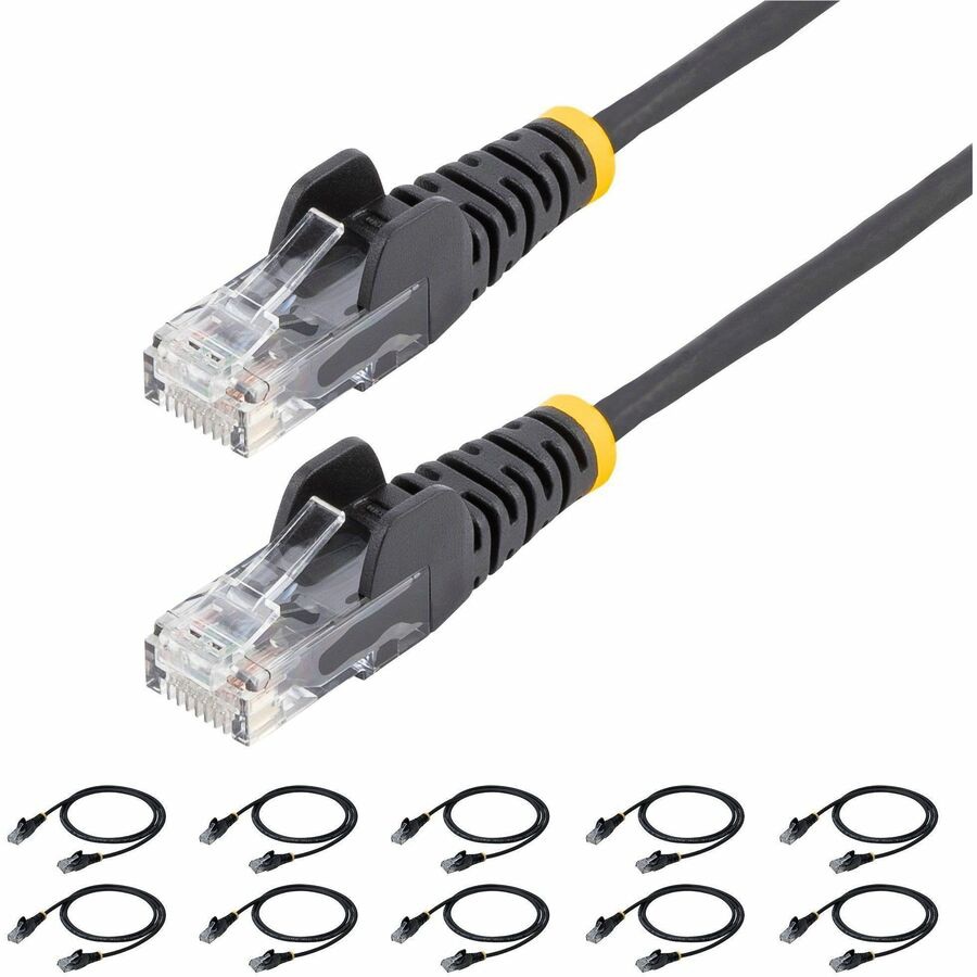 StarTech 6in Black Slim CAT6 Cable, 10 Pack, Snagless RJ45, LSZH, 28AWG Pur
