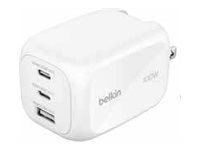 Belkin 100W GaN 3-Port USB Wall Charger - 1xUSB-A, 2xUSB-C - Foldable Prong