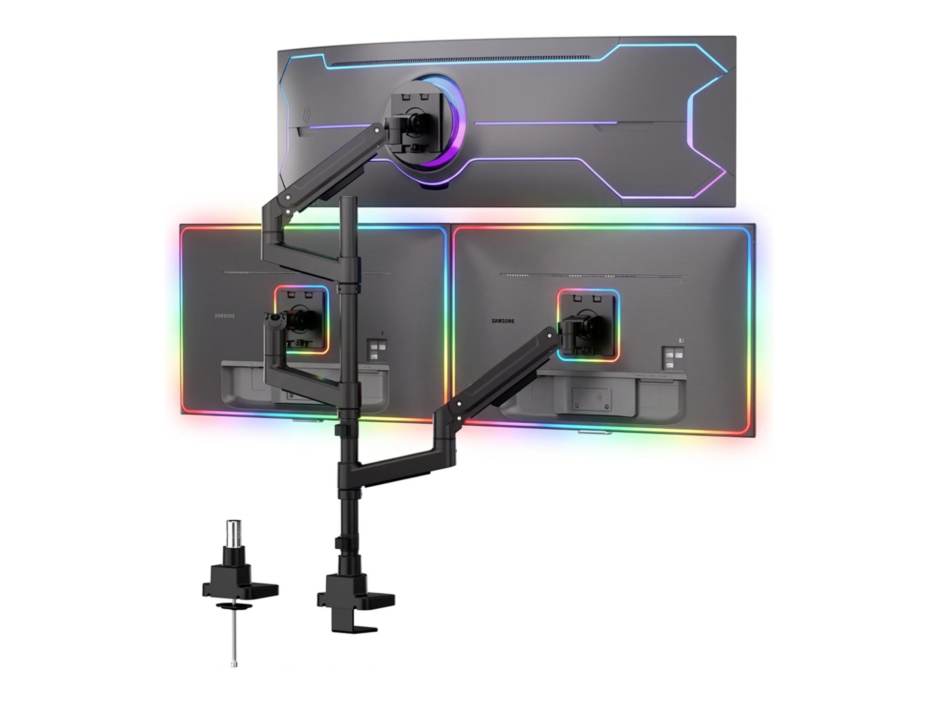 Mount-It! Triple Monitor Desk Mount, Curved Screen Display