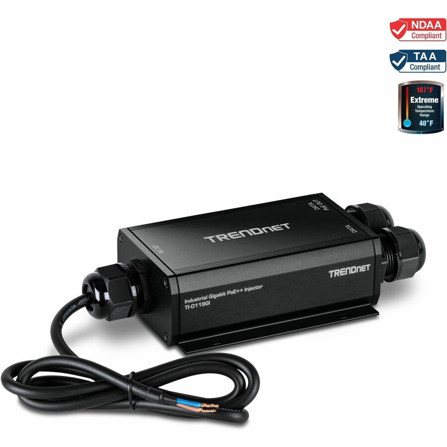 TRENDnet Outdoor IP67 Gigabit PoE++ Injector, TI-O119GI, Supports 24-57V DC