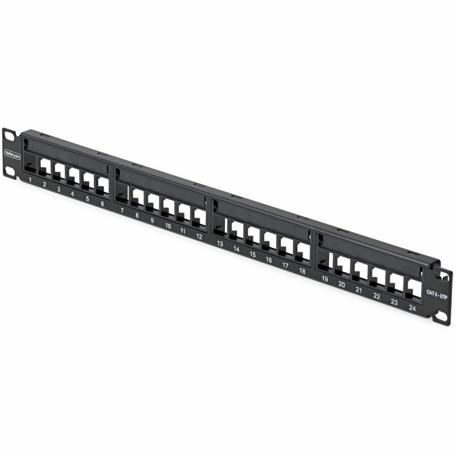 StarTech 24 Port 1U Blank Keystone Patch Panel with Cable Management Bar, R