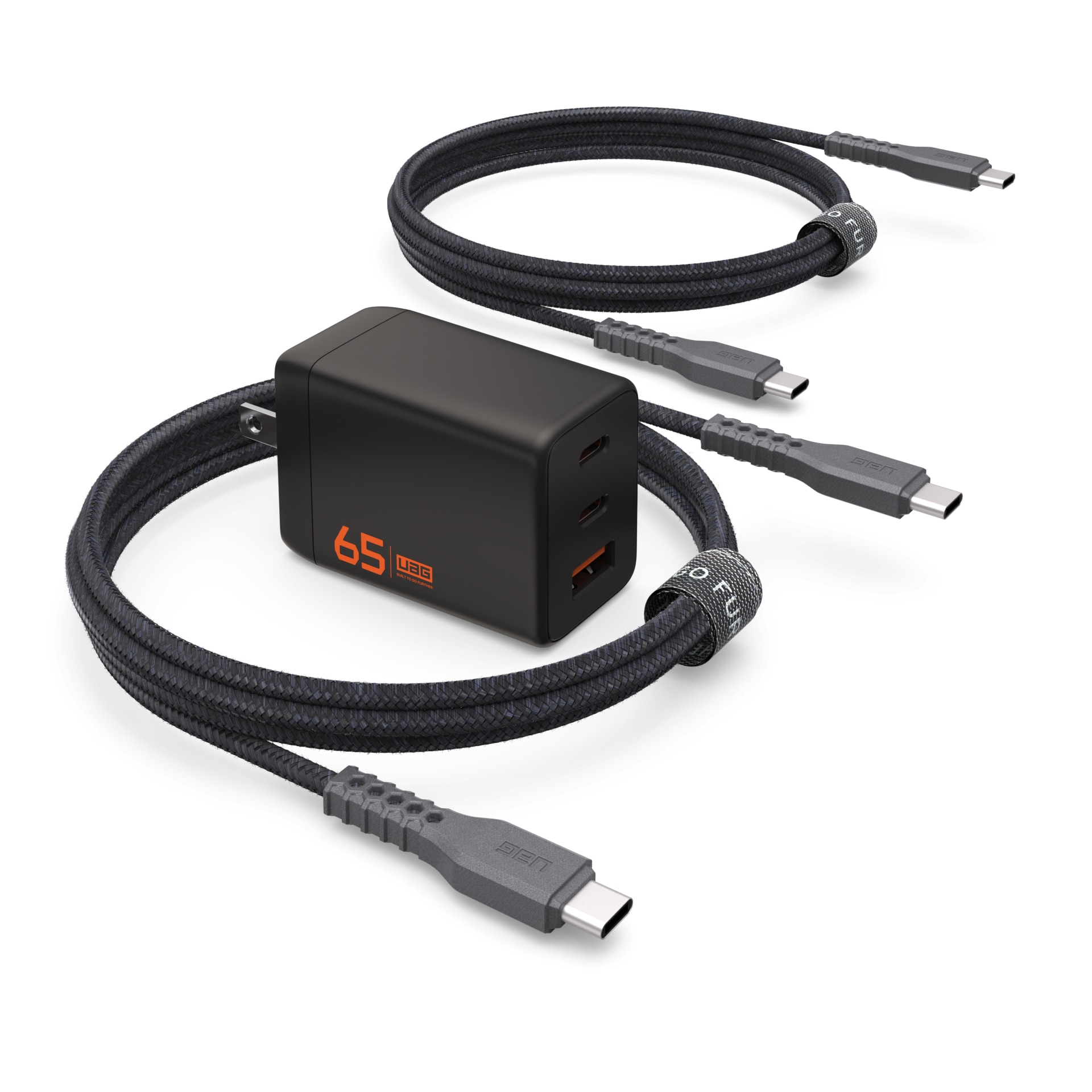 UAG 65W 3-Port Wall Charger with Two 6ft Cables Bundle - Black
