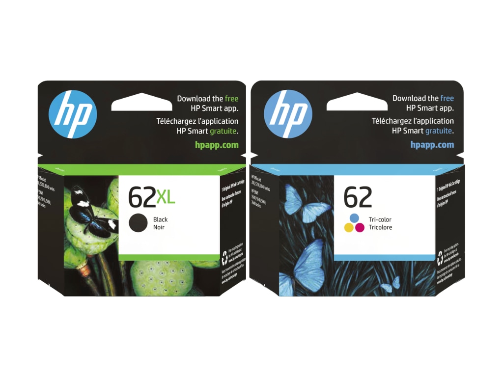 HP 62XL/62 Black High Yield and Tri-Color Standard Yield Ink Cartridge, 2/P