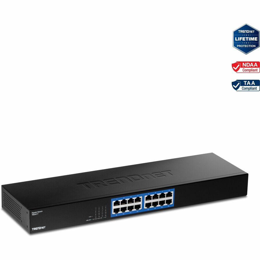 TRENDnet 16-Port Gigabit Switch, TEG-S17, 16 x Gigabit RJ-45 Ports, 32Gbps Switching Capacity, Fanless Design, Metal